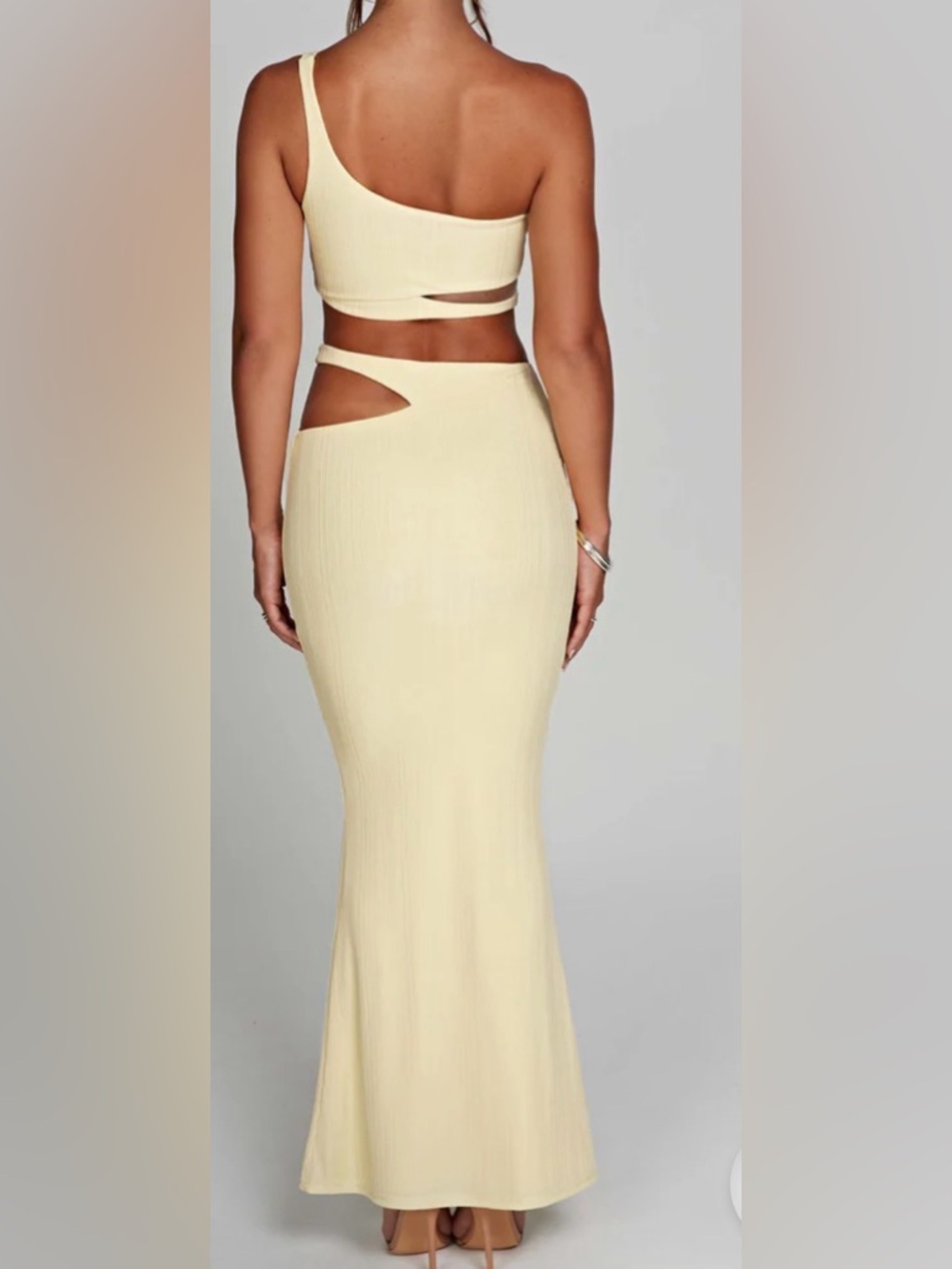 Women's One-Shoulder Cutout Two-Piece in Lemon Yellow - Picture 3 of 4